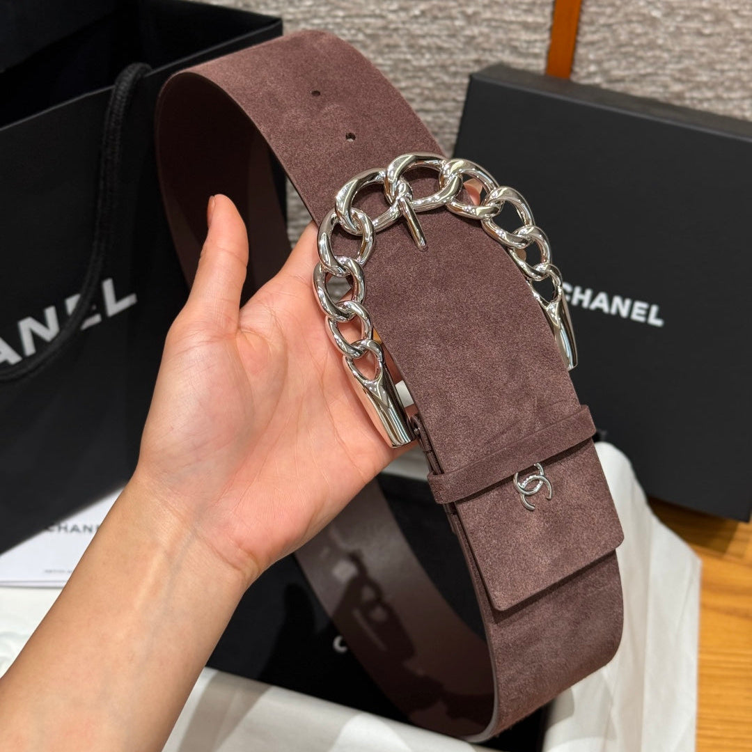 Chanel 2026 Wide Chain Buckle Belt 60mm Suede 207183