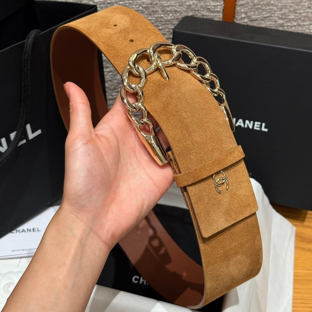 Chanel 2026 Wide Chain Buckle Belt 60mm Suede 207183