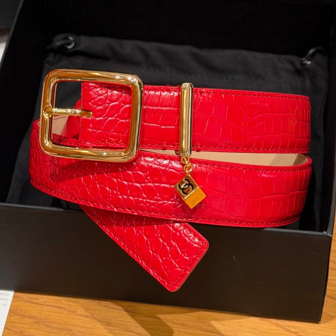 Chanel 2026 Crocodile-Embossed CC Charm Belt 30mm Calfskin 209291