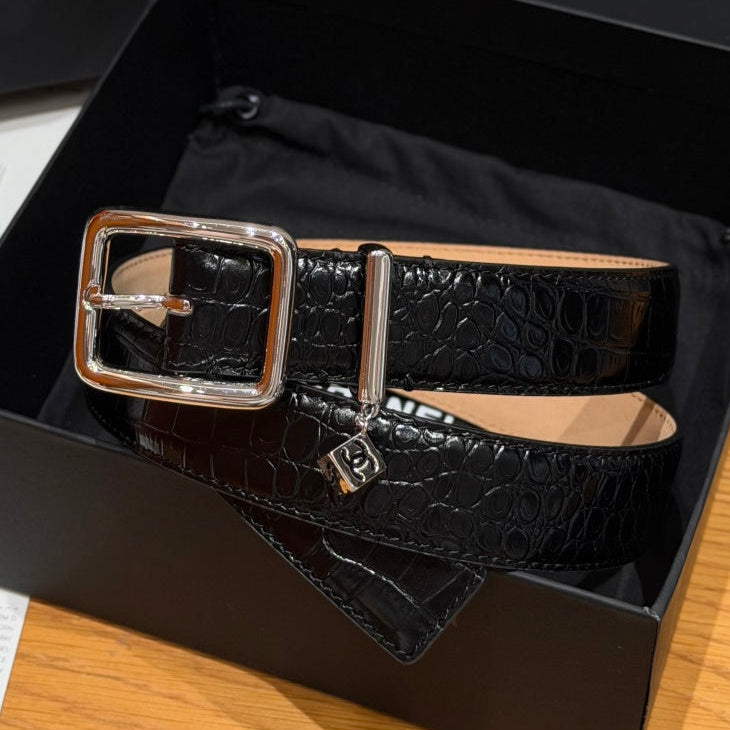 Chanel 2026 Crocodile-Embossed CC Charm Belt 30mm Calfskin 209291
