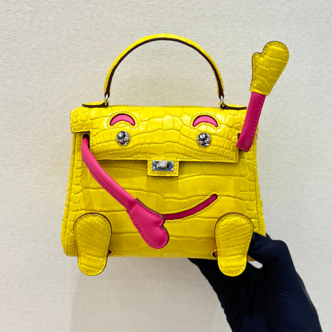 High-end Hermes 2026 Kelly Doll Picto Bag 16cm Crocodile Leather