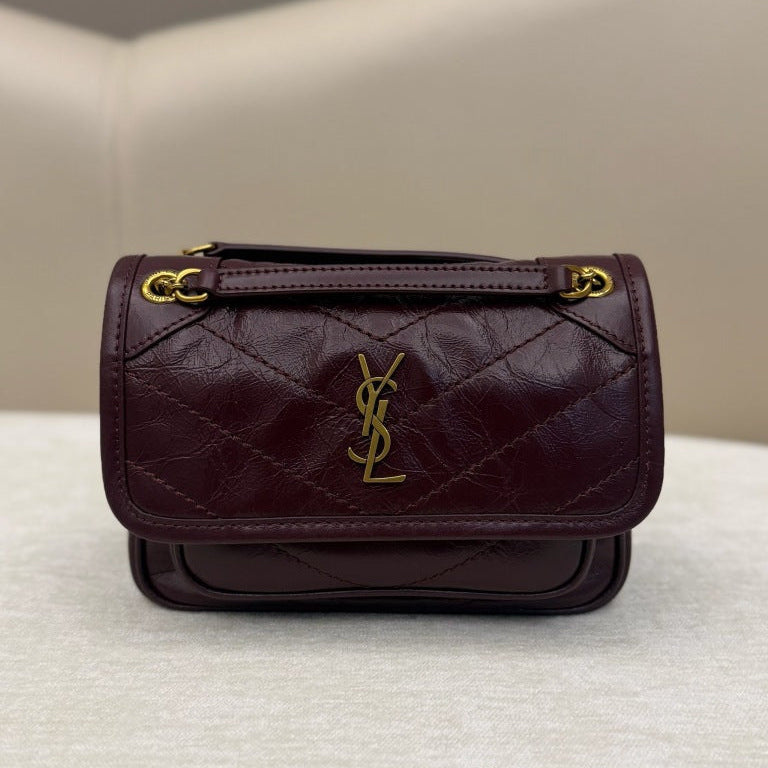 YSL 2026 Niki Mini Chain Bag 18cm Gold Hardware Leather