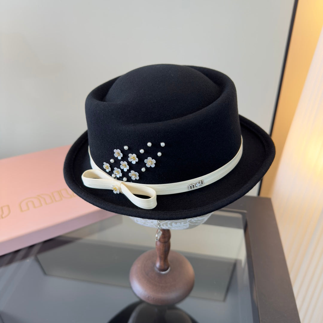 Miumiu Felt Hat With Ribbon And Flower 477646