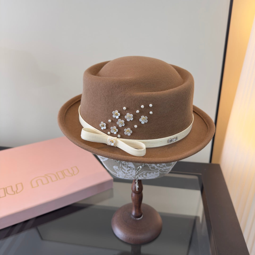 Miumiu Felt Hat With Ribbon And Flower 477646