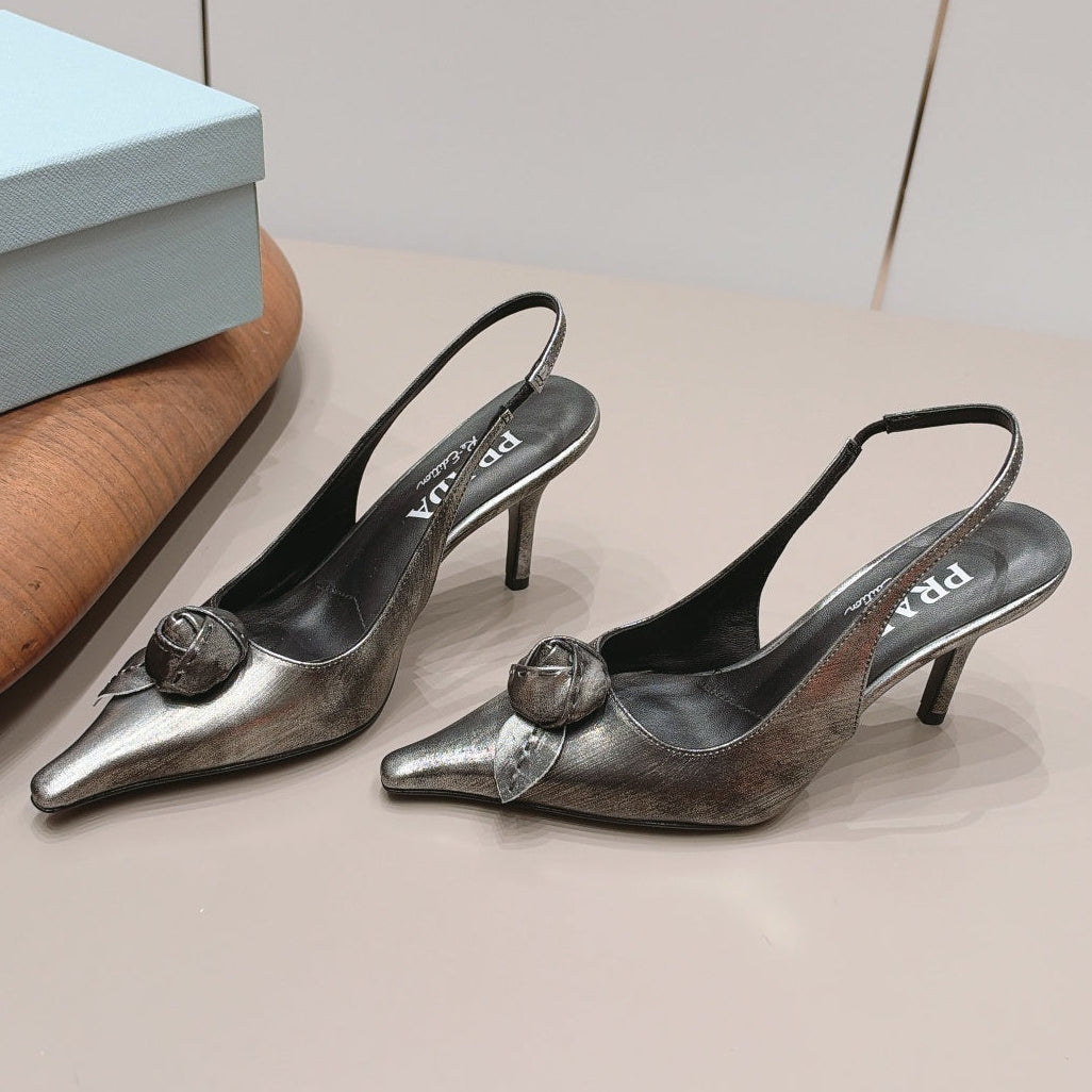 Prada 2026 Rosette Pointed-Toe Shoe 80mm Suede Leather 176075