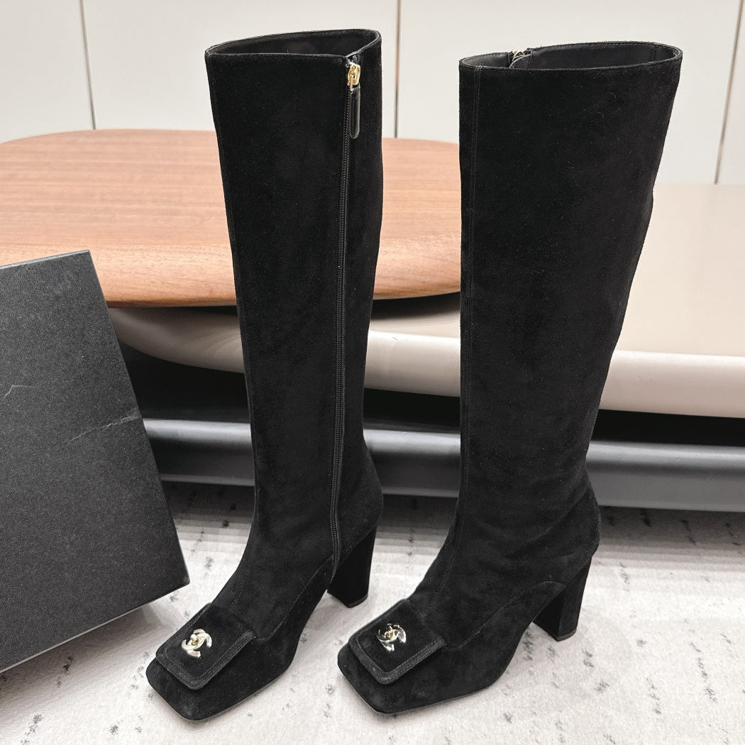 Chanel 2026 Square-Toe Boots 95mm Suede Leather 175837