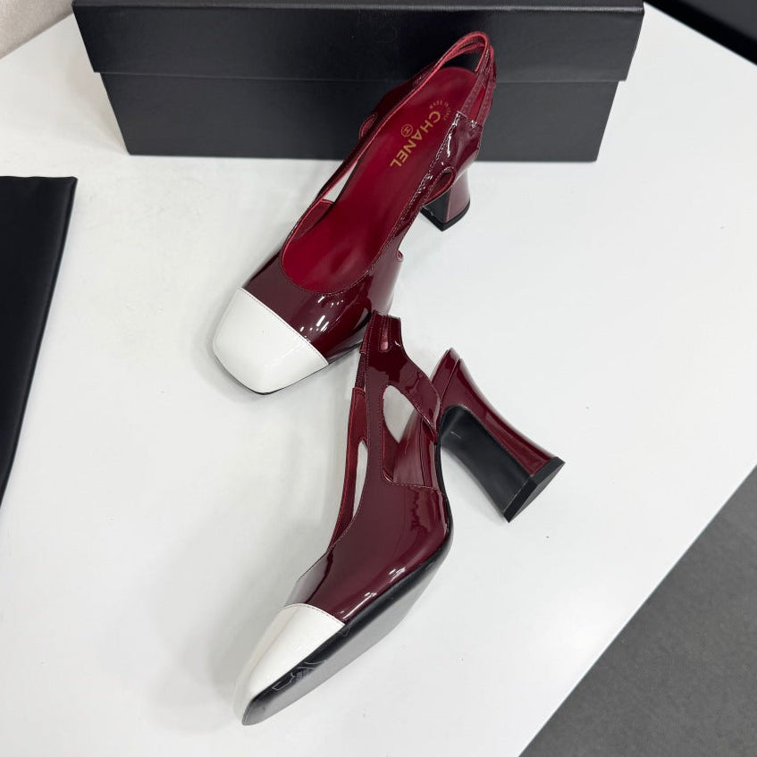 Chanel 2026 Two-Tone Square-Toe Slingback Suede Leather