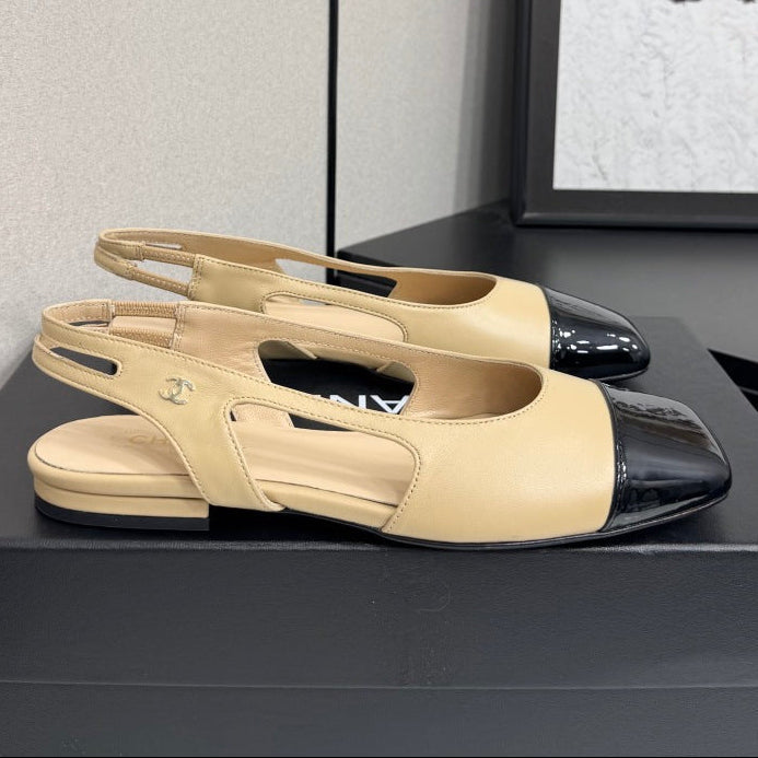 Chanel 2026 Two-Tone Square-Toe Slingback Suede Leather