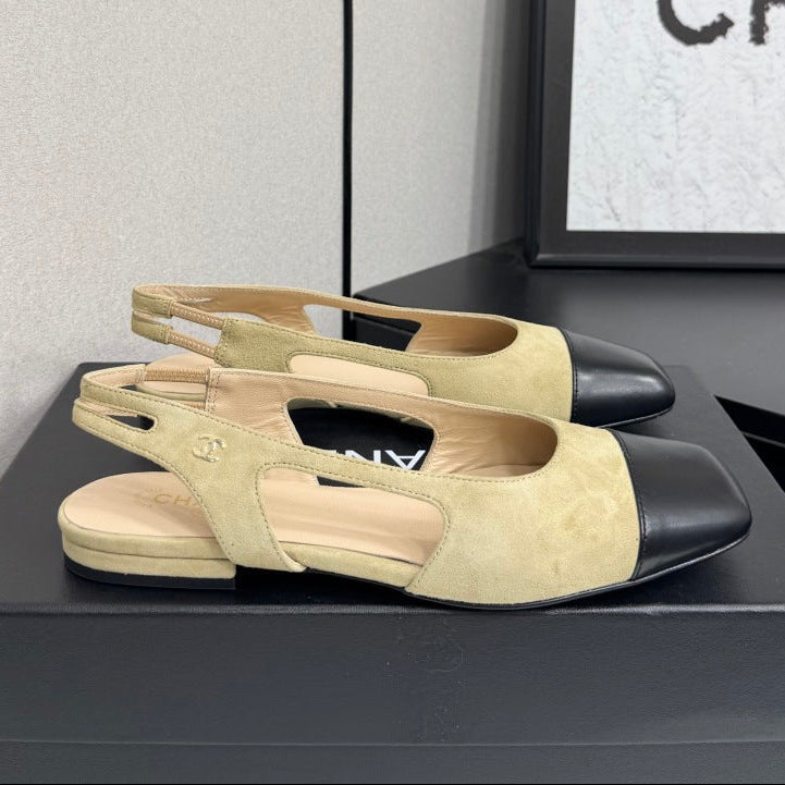 Chanel 2026 Two-Tone Square-Toe Slingback Suede Leather