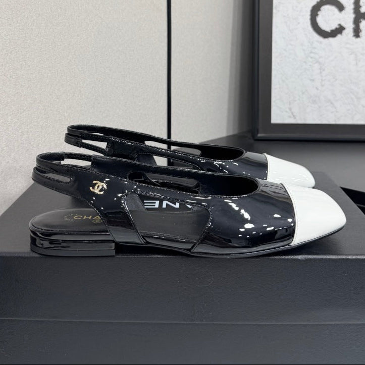 Chanel 2026 Two-Tone Square-Toe Slingback Suede Leather