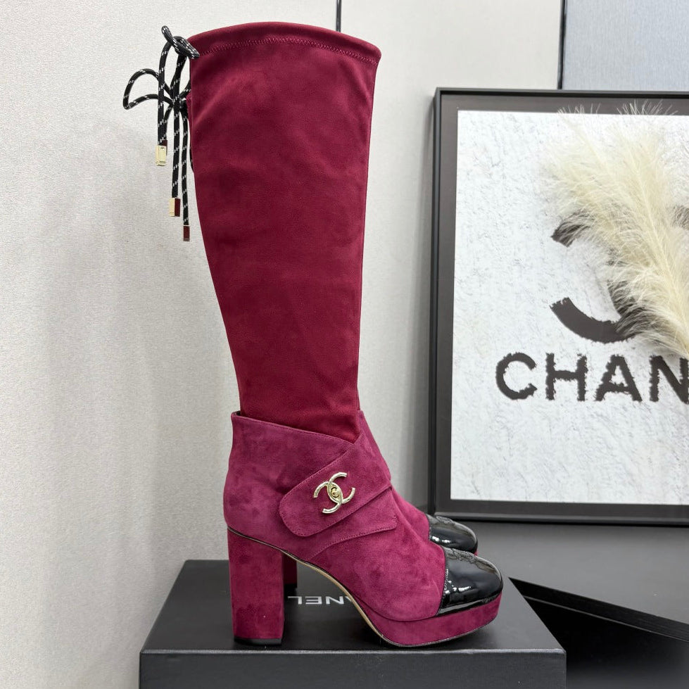 Chanel 2026 Chunky Heel Platform Boots 100mm Suede 193653