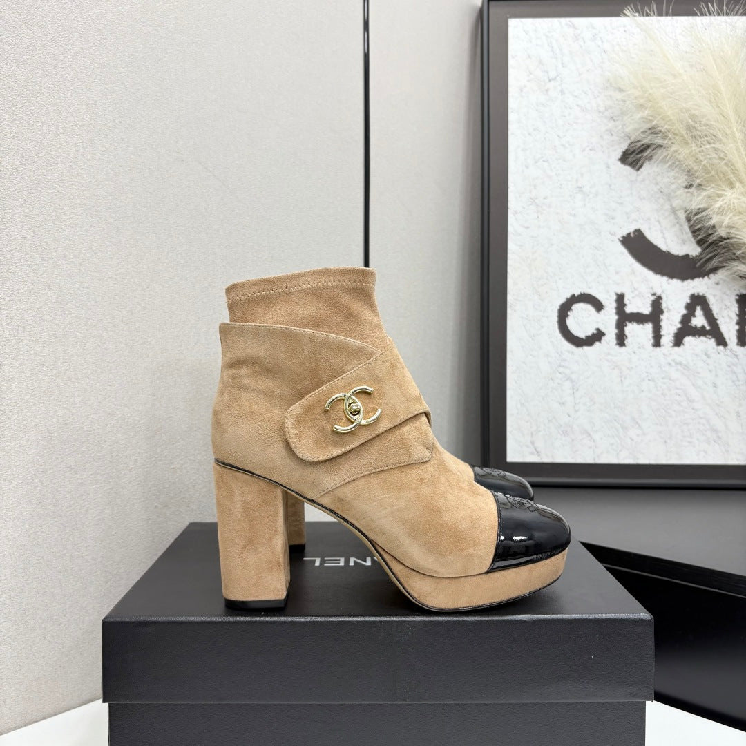 Chanel 2026 Chunky Heel Platform Boots 100mm Suede 193653