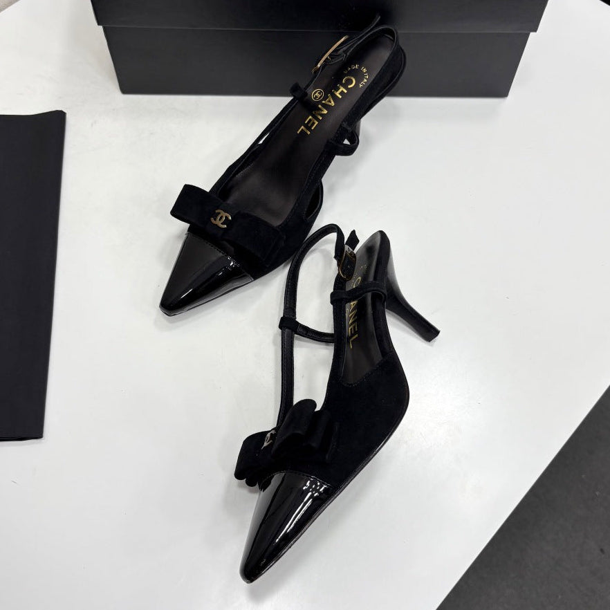 Chanel 2026 Bow Slingback 75mm Canvas Leather Suede 193798
