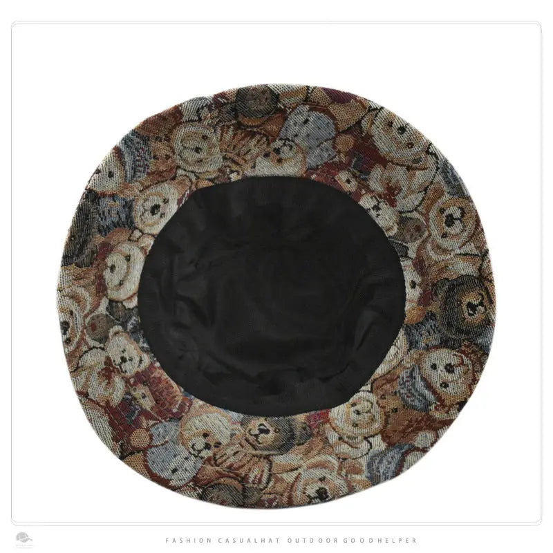Cute Bear Jacquard Flat Bucket Hat Children Summer Fashion All-matching Sun-proof Bucket Hat hercurva