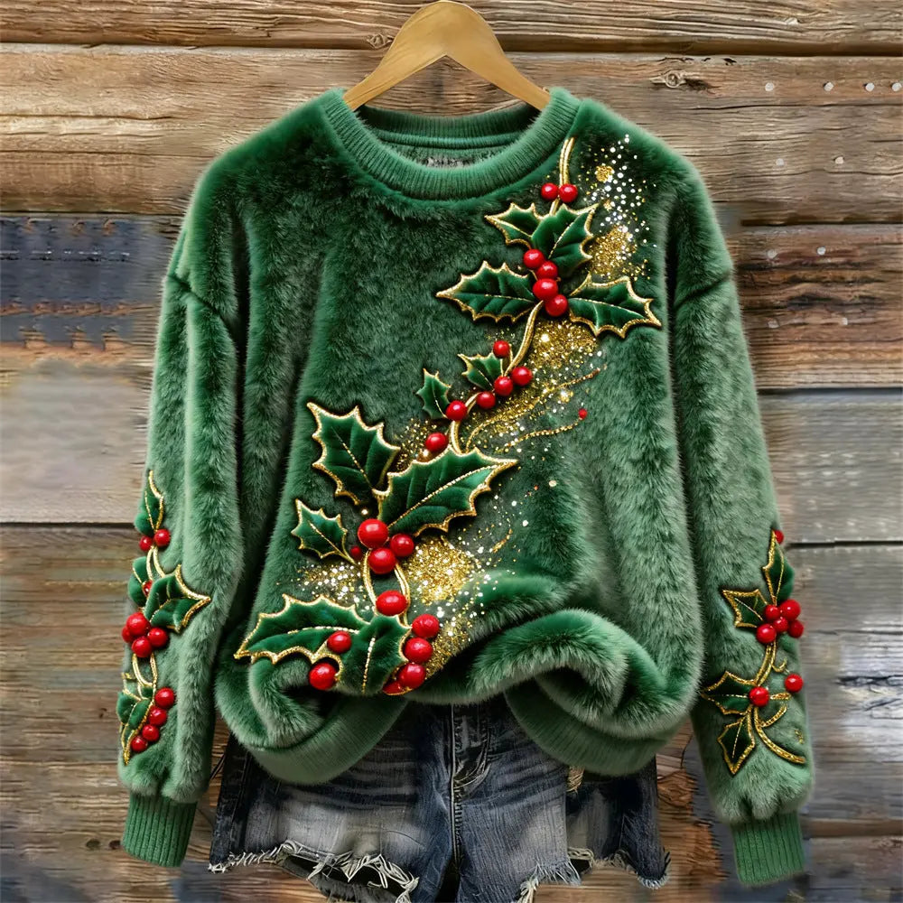 Women's Christmas Crew-neck Patterned Top hercurva