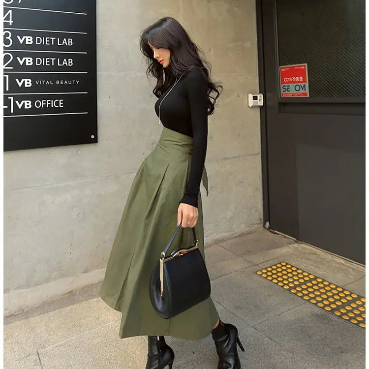 A-line Umbrella Super Fire Bow Big Swing Slim Waist Long Skirt hercurva