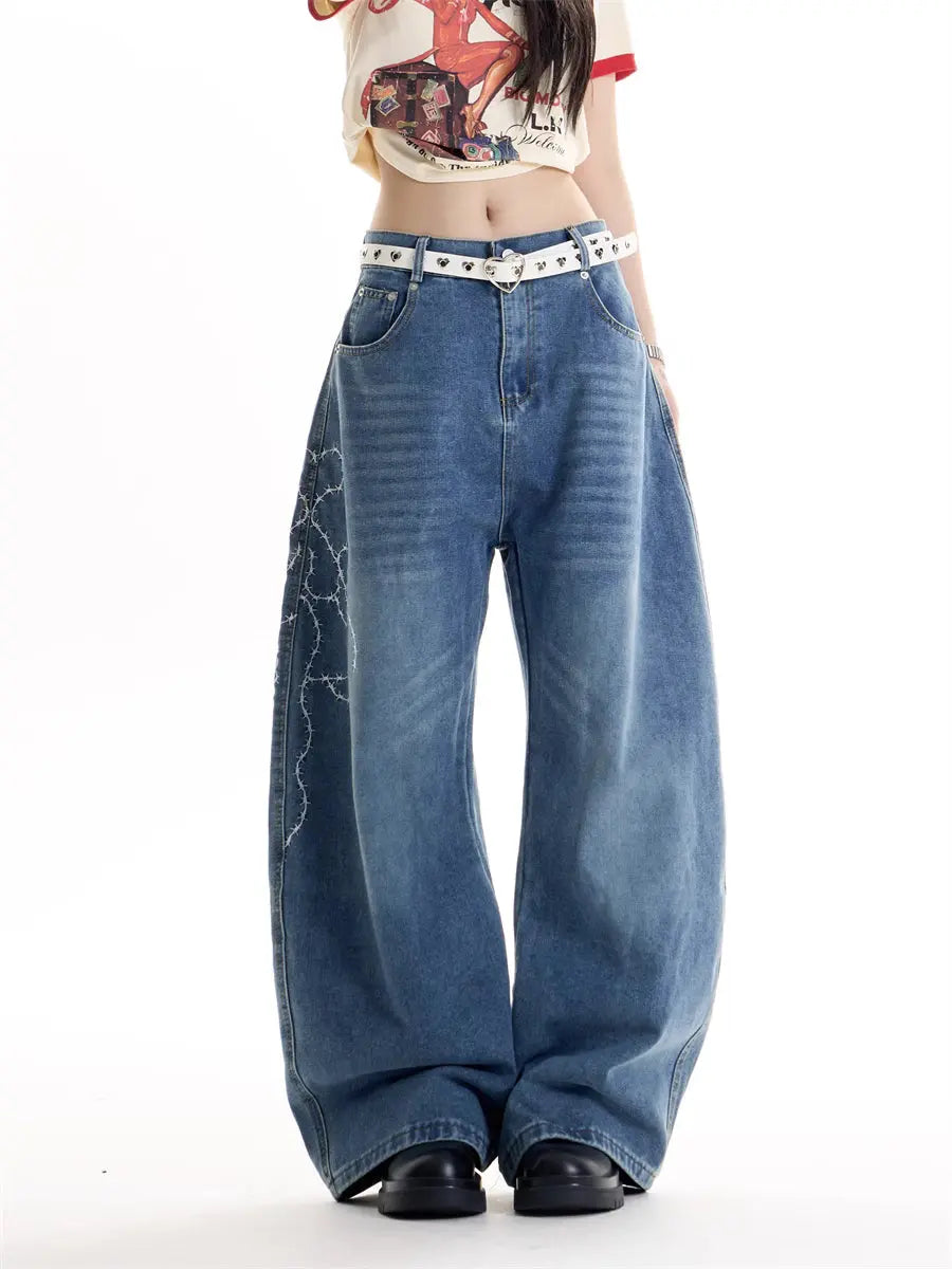 American Retro Hot Girl Embroidered Machete Jeans hercurva