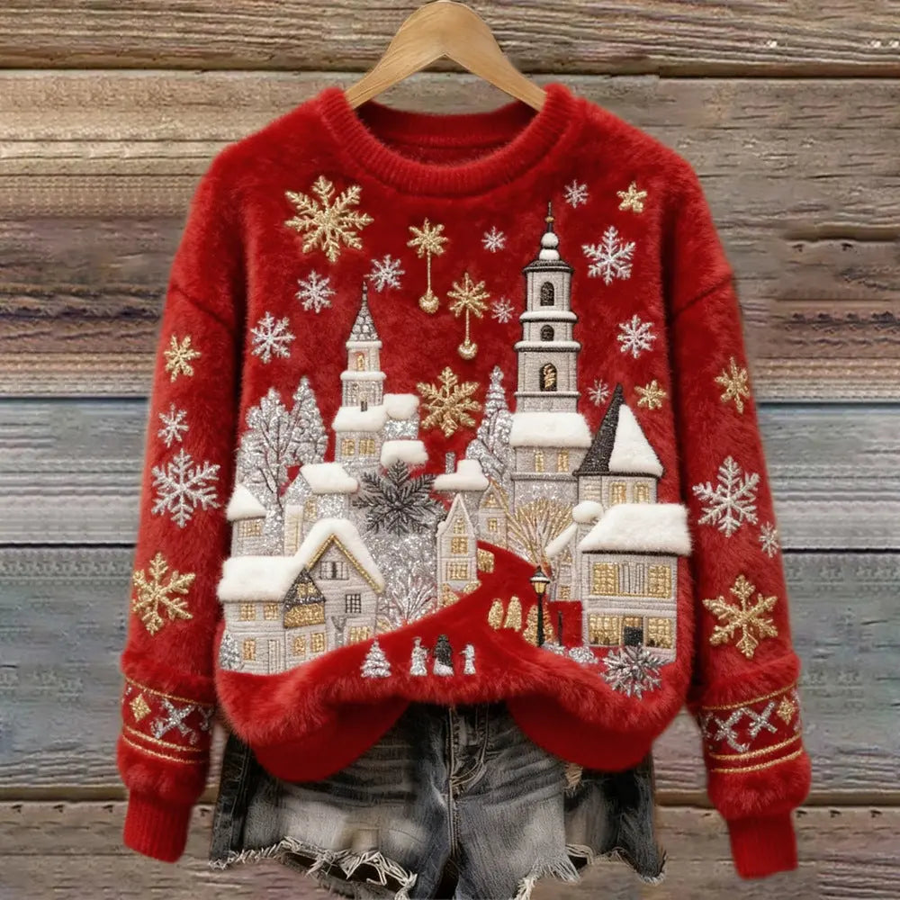 Women's Christmas Crew-neck Patterned Top hercurva