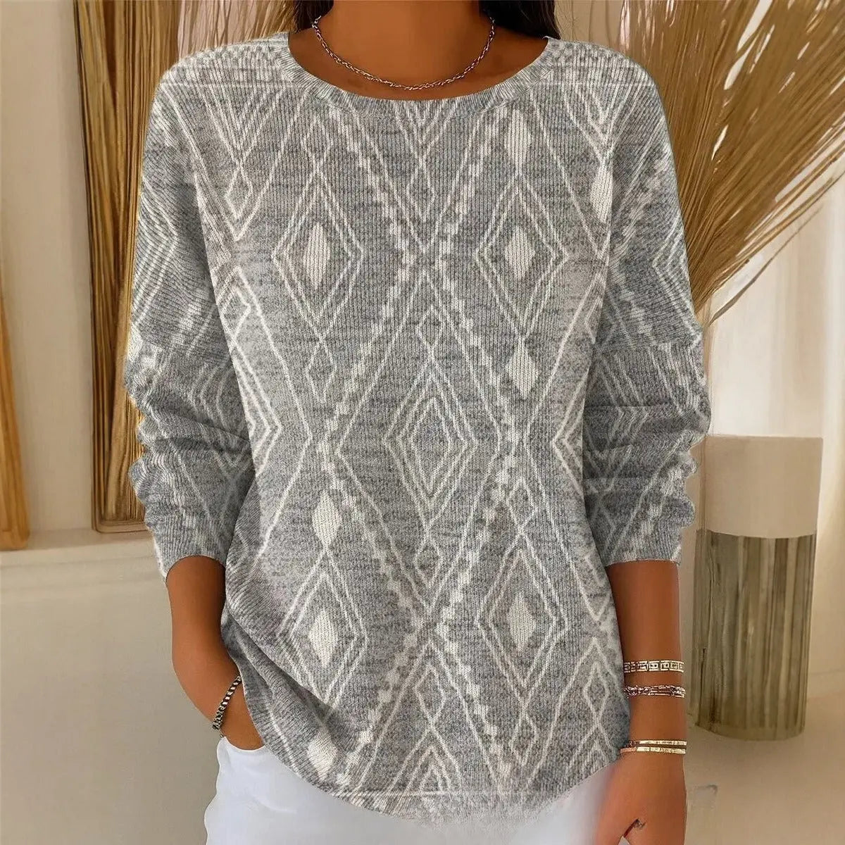Creative Pattern Women's Drop Shoulder Round Neck Long Sleeve T-Shirt hercurva