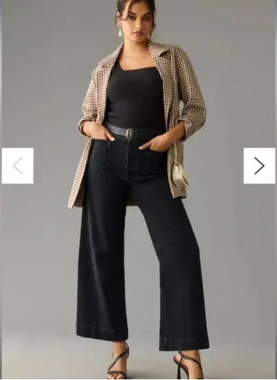 Cropped Style Wide Leg Women's Clothing Oversized Jeans, Shade Blue hercurva