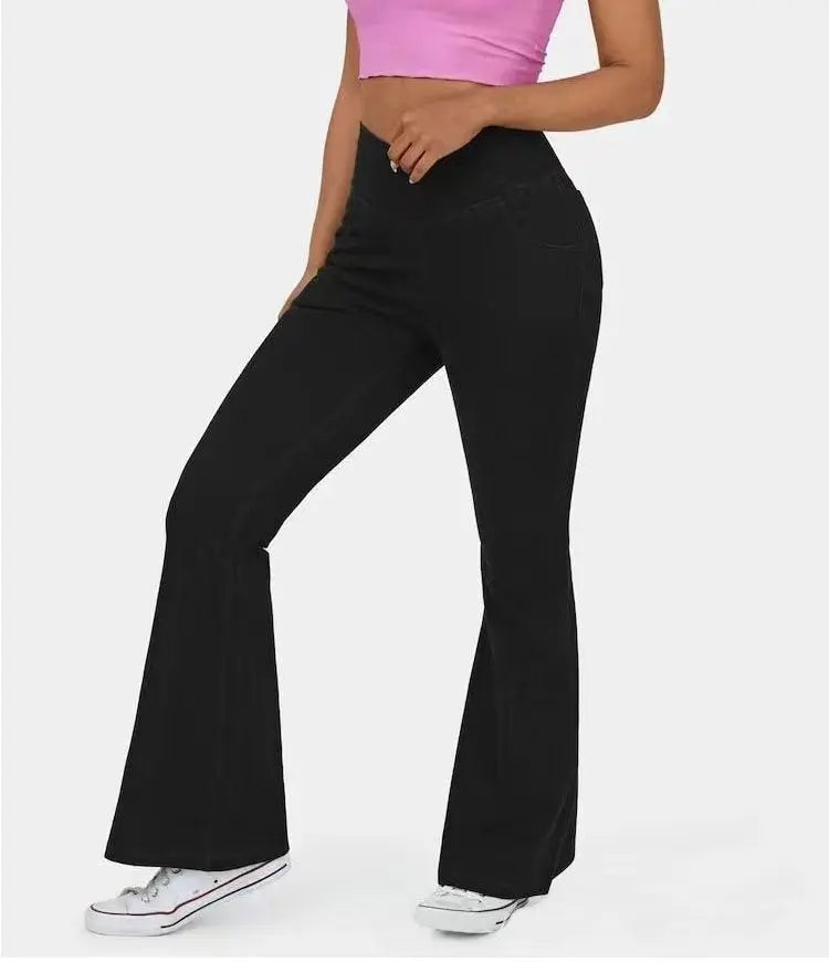 High Imitation Denim Bell-bottom Pants Cross-border Hip Lifting European And American Women Bell-bottom Pants hercurva