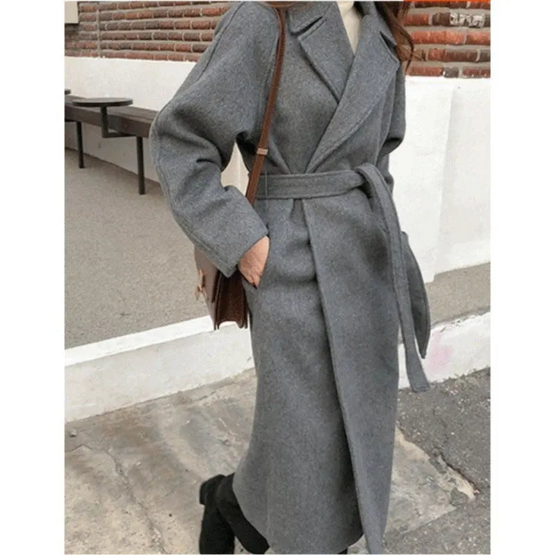 Loose Temperament Minimalist Lace-up Thick Wool Commuter's All-matching Coat hercurva