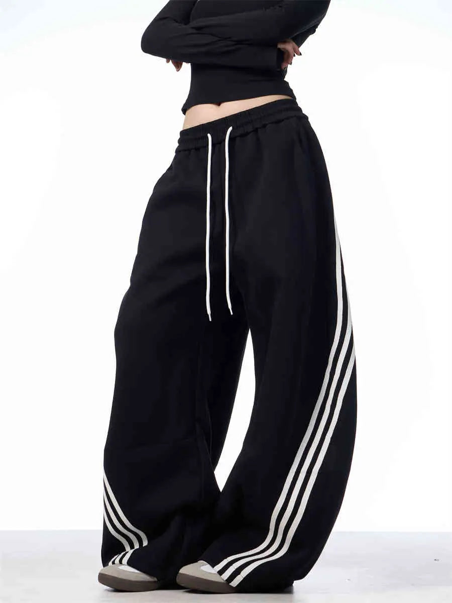 Striped Lace-up Machete Casual Pants Loose Wide-leg Pants hercurva