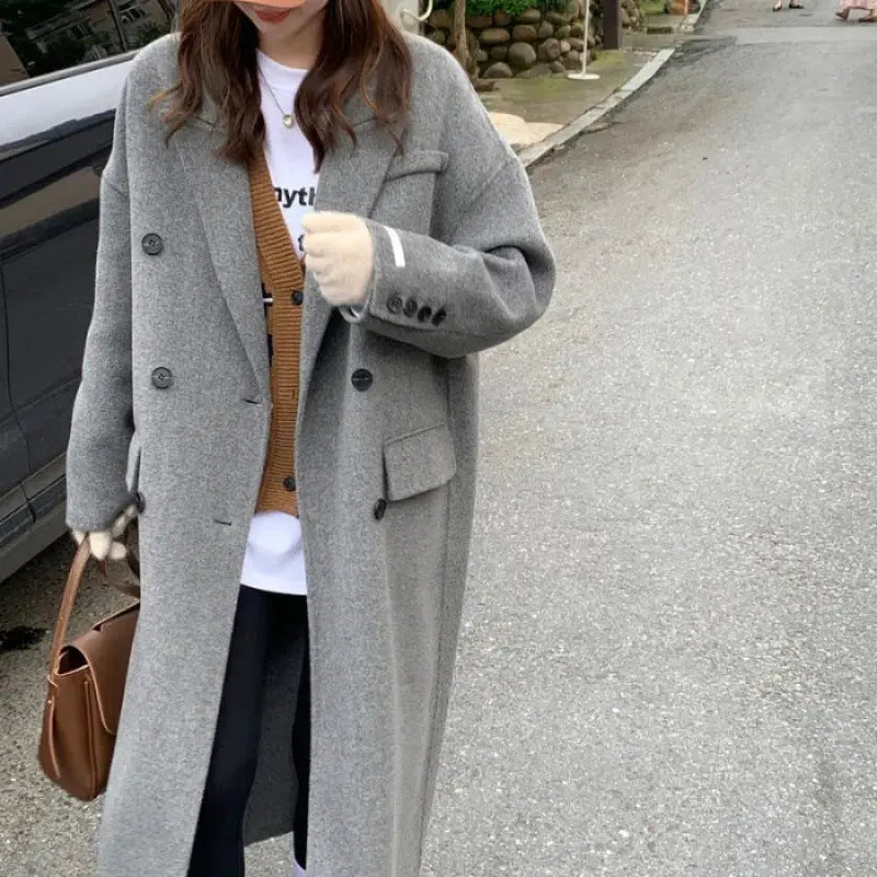 Women's Gray Woolen Plump Girls Loose All-match Coat hercurva