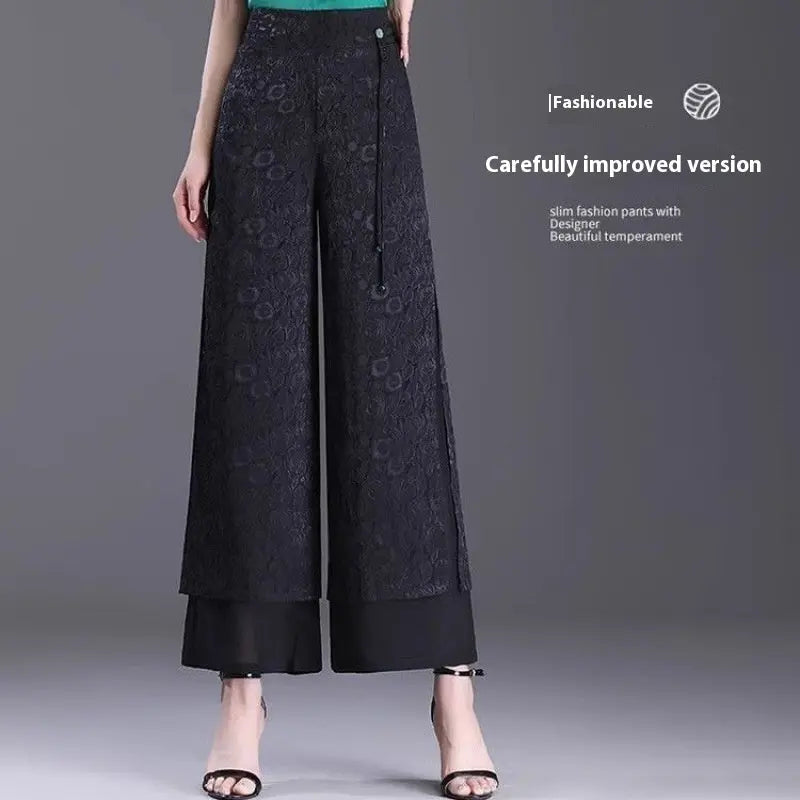 Chinese Style Split Pants Thin High Waist Loose hercurva