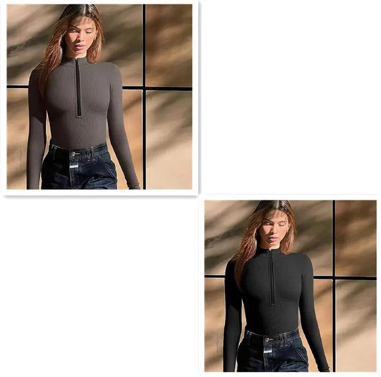 Fashion Long Sleeve Zipper Jumpsuit Seamless Slimming Shapewear For Women Romper hercurva