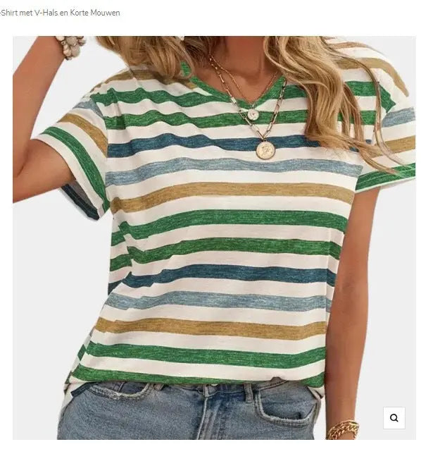 Casual Top Fashion Trend Stripes Short Sleeve Women V-neck hercurva
