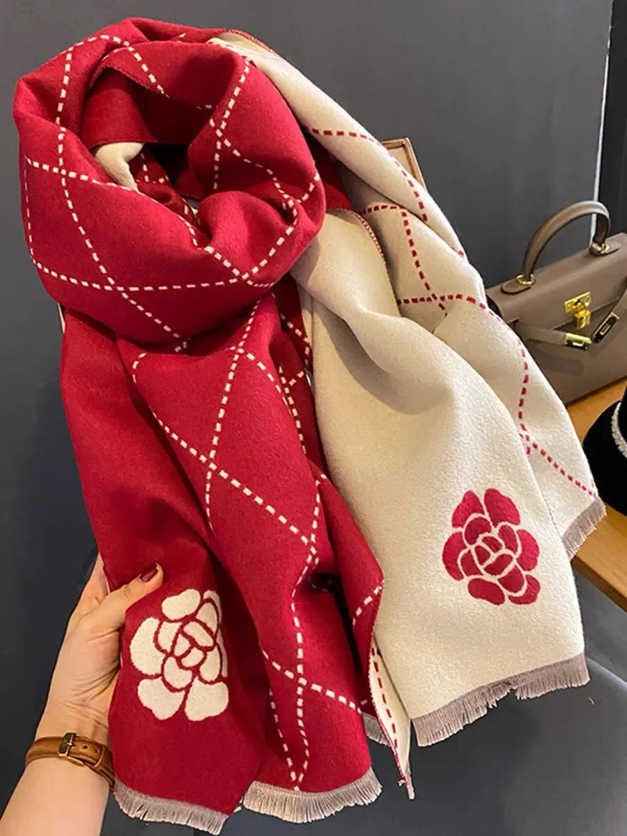 Camellia Artificial Cashmere Scarf Thick Warm Scarf hercurva