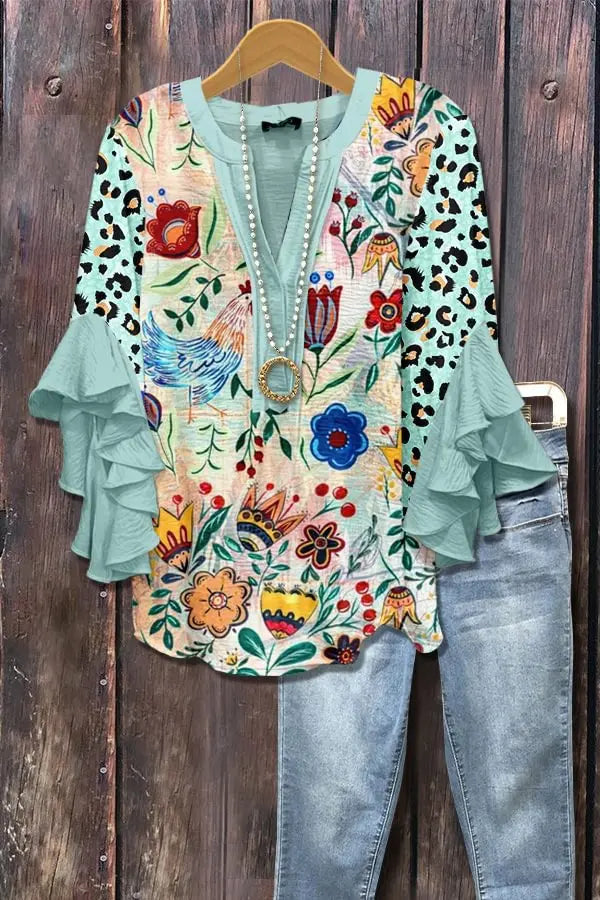 Casual Top With A Creative Floral Print And Digital Printing hercurva