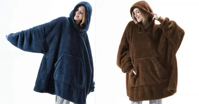 Hoodie Sweatshirt With Big Pocket Tops Sweater Comfortable Loose Double-Sided Fleece Thicker Wearable Blanket hercurva