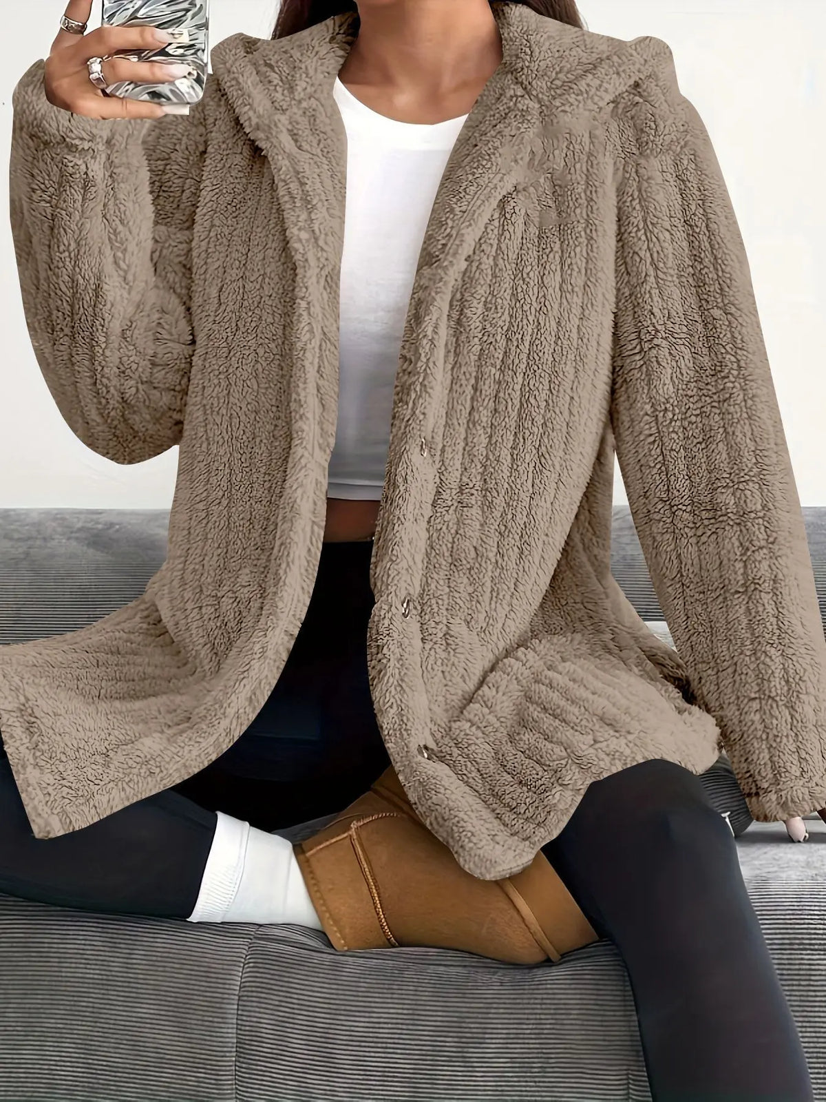 Hooded Loose Plush Coat Women's Regular Sleeve hercurva
