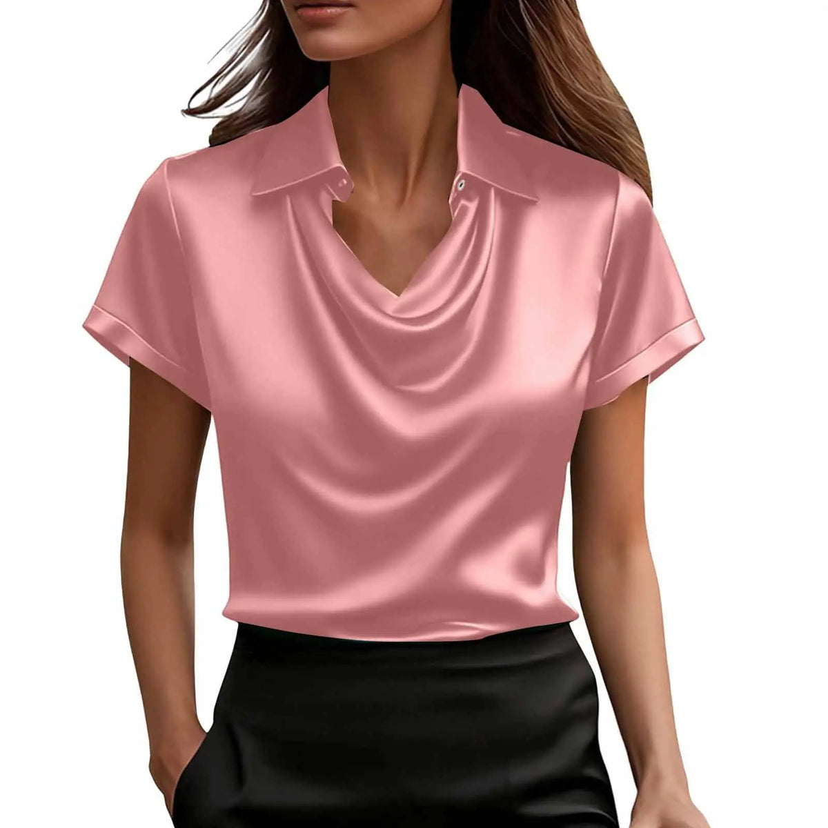 Fashionable Solid-Color Casual Lapel Collar Button-Down Short-Sleeve Shirt hercurva