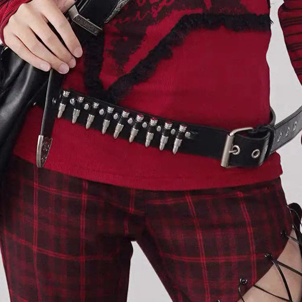 Rivet Belt Rock Trend Punk Bullet Black Belt Men And Women Personality Fashion Hip-hop Accessories hercurva