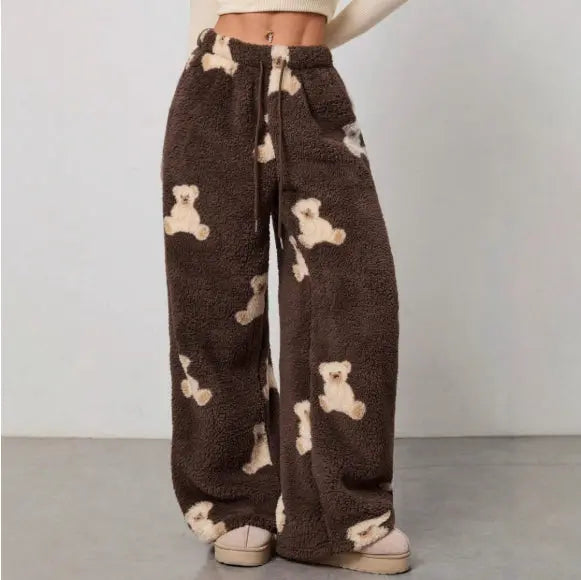 New Casual Leopard Print Lace-up Wide-leg Pants hercurva