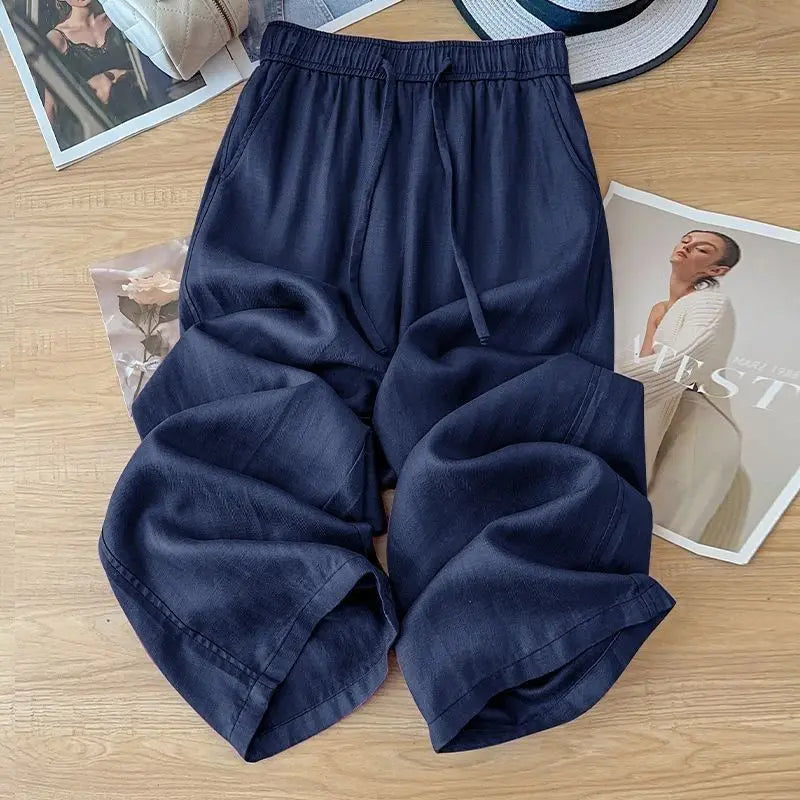 High Waist Drape Linen Cropped Straight Pants hercurva