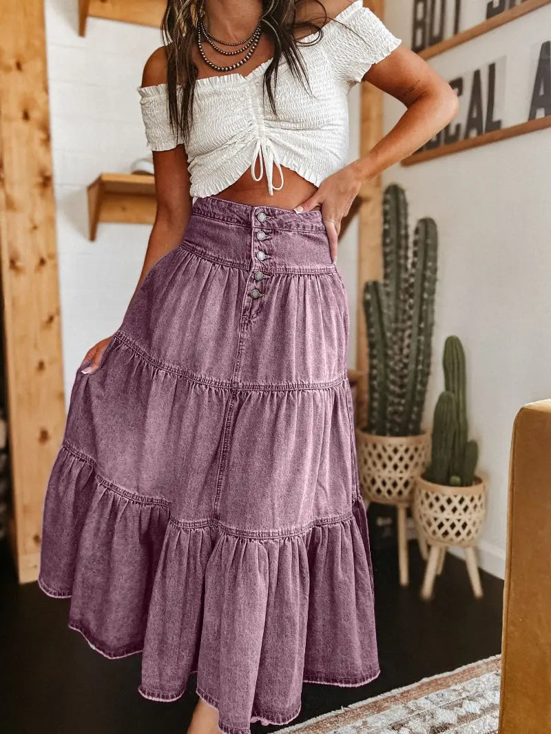 Bohemian A- Line Layered Cake Denim Skirt hercurva