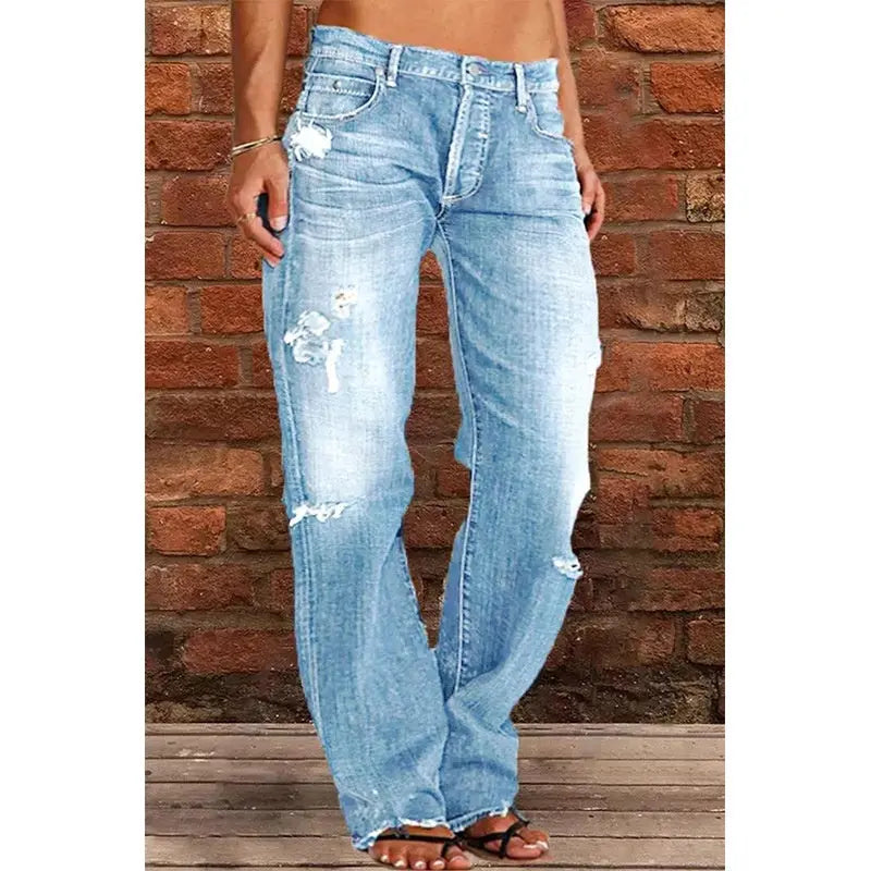 Ripped Jeans Loose Wide Leg Denim Pants Leisure Commuting Trousers Women's Clothing hercurva