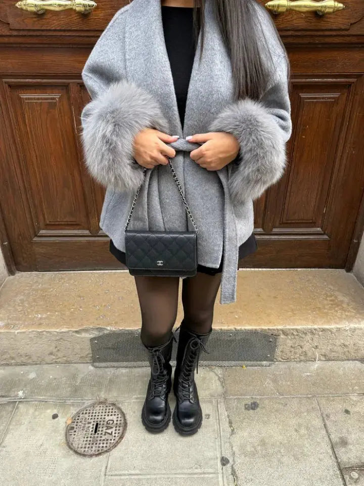 Furry Sleeves Overcoat Long Coat hercurva