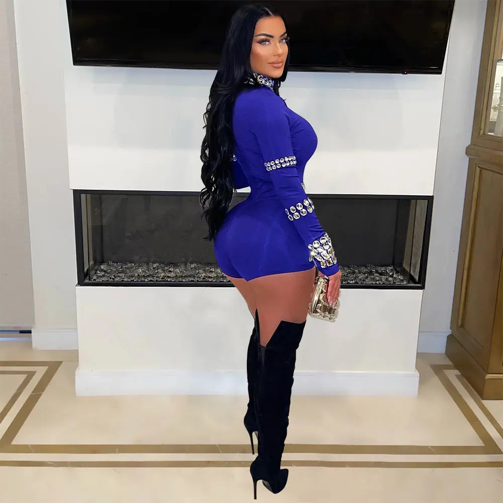 Fashion Rhinestone Slim Fit Bodysuit Women hercurva