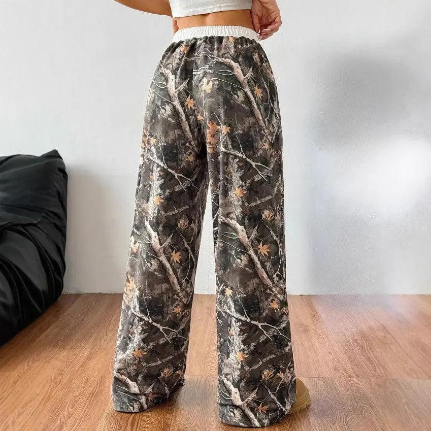 Women's Fashion Casual Elastic Waist Tight Camouflage Printing Mop Pants hercurva