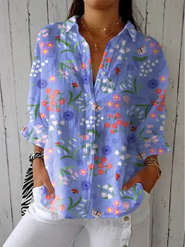 Womens Casual Long Floral-print Top hercurva
