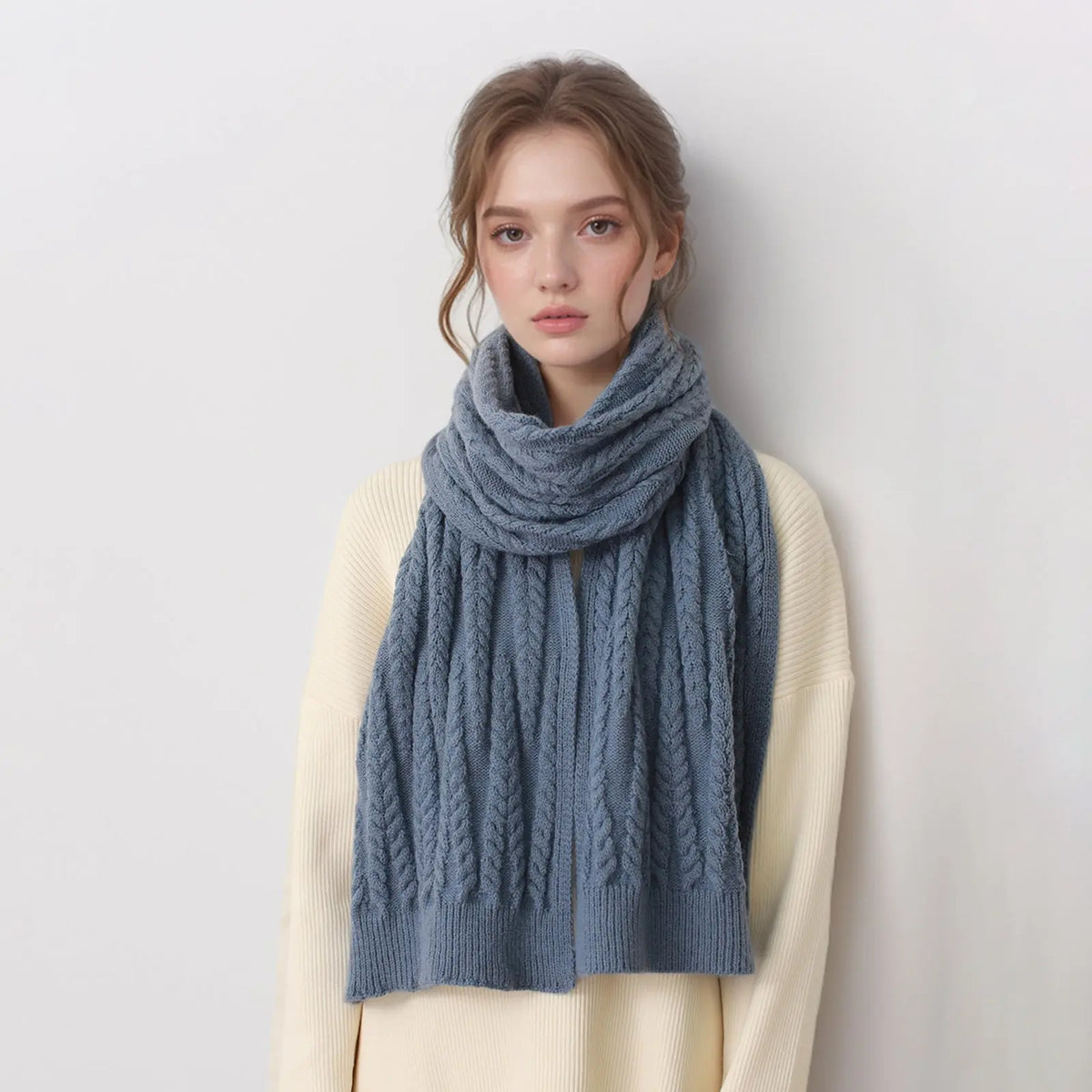 European And American Autumn And Winter Thickening Warm Wool Scarf Artificial Cashmere Solid Color Texture Knitted Scarf hercurva