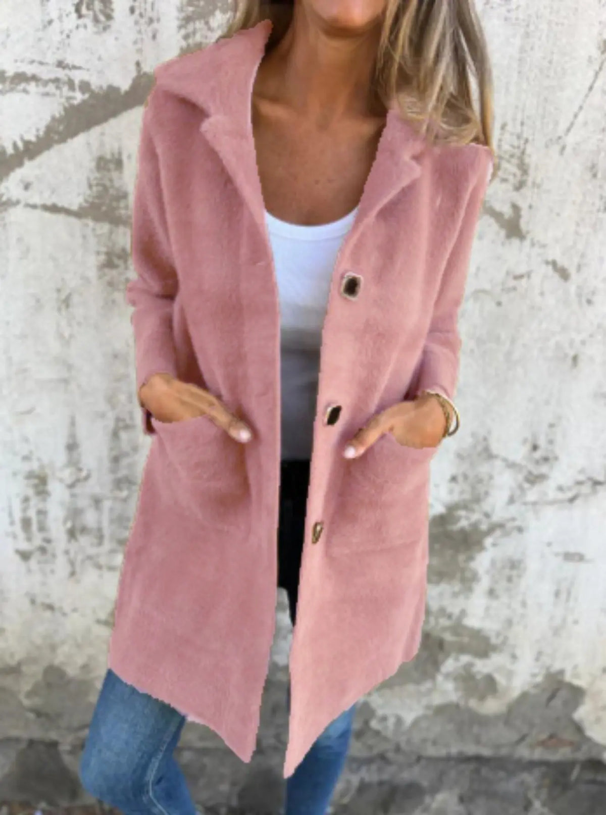 Single-breasted Polo Collar Pocket Mid-length Coat hercurva
