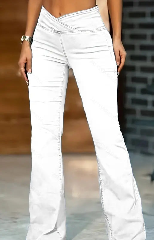 High Imitation Denim Bell-bottom Pants Cross-border Hip Lifting European And American Women Bell-bottom Pants hercurva