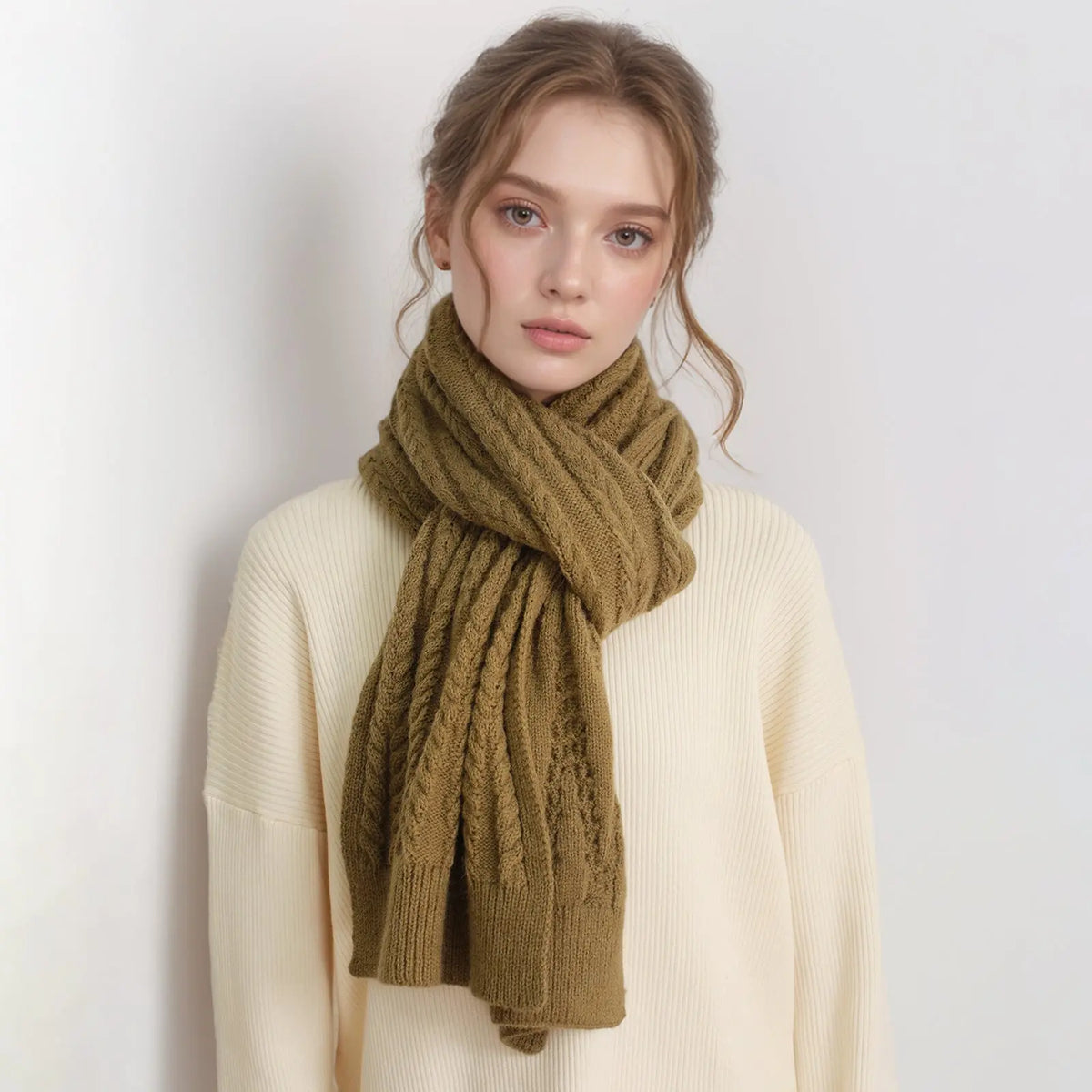 European And American Autumn And Winter Thickening Warm Wool Scarf Artificial Cashmere Solid Color Texture Knitted Scarf hercurva