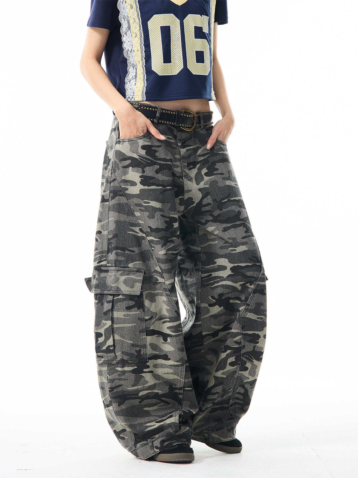 Retro Camouflage Wide-leg Overalls Women's Loose Casual Pants hercurva